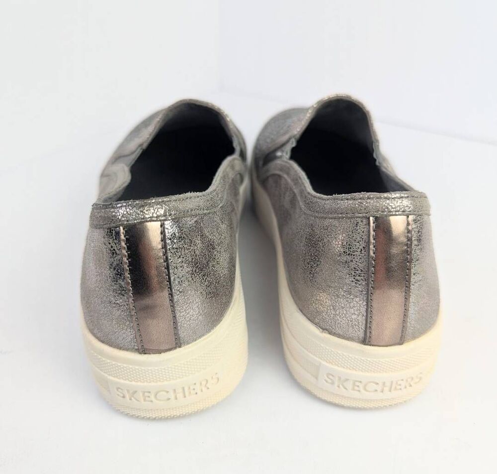 Skechers Street rhinestone silver gunmetal metallic slip on sneaker womens 6 - Picture 4 of 8